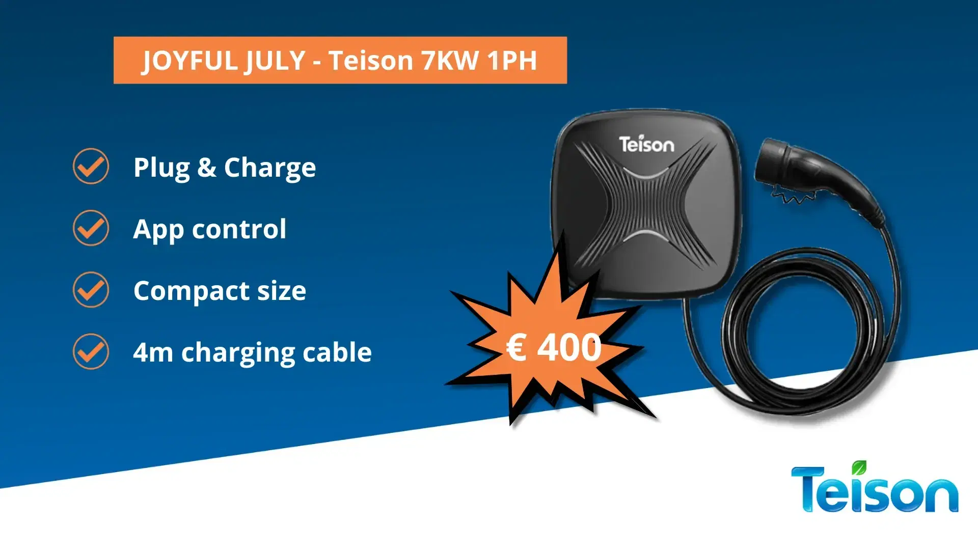 Joyfull July promotion on the Teison 7kW Single phase charger