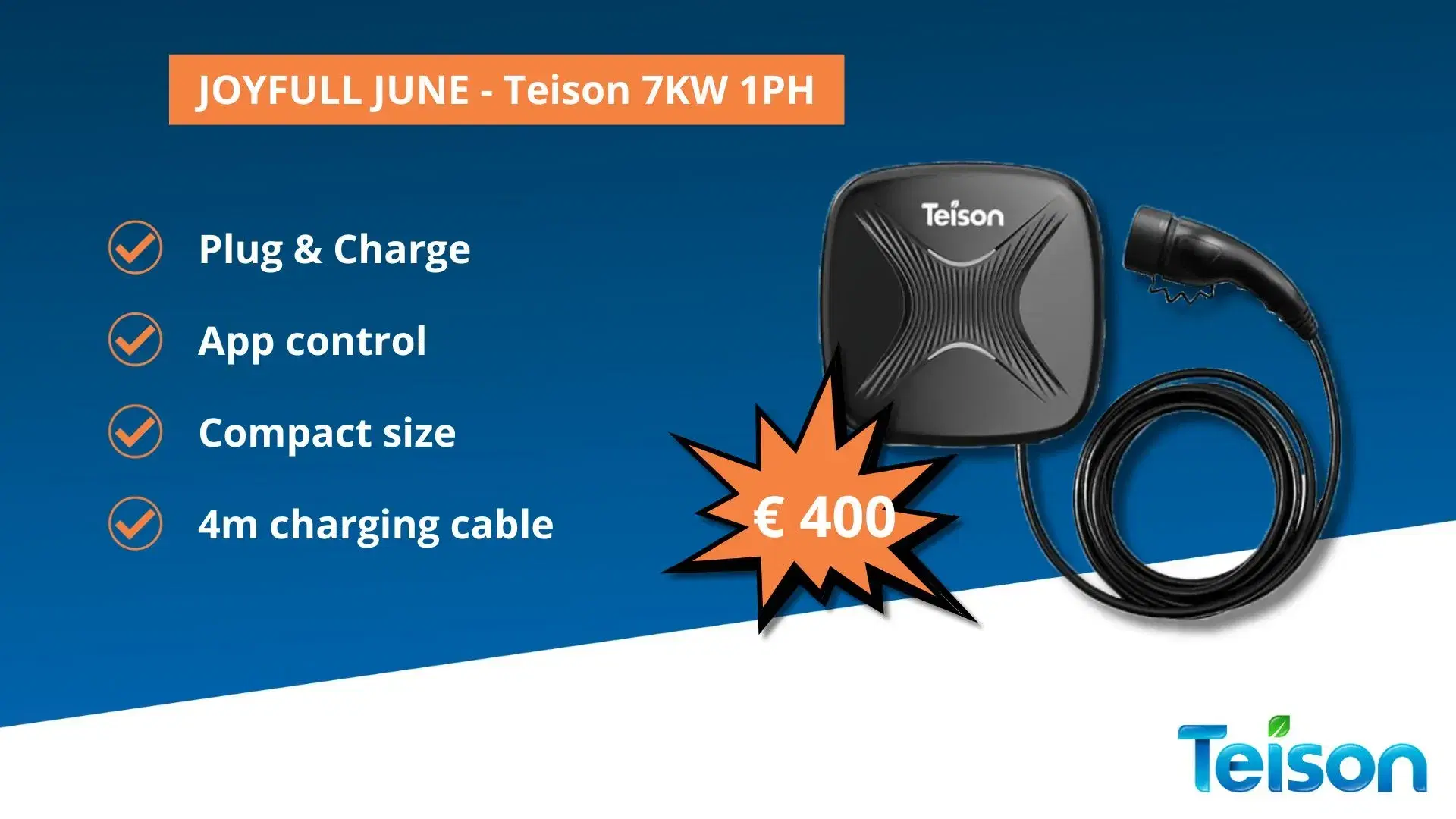 Joyfull June promotion on the Teison 7kW Single phase charger